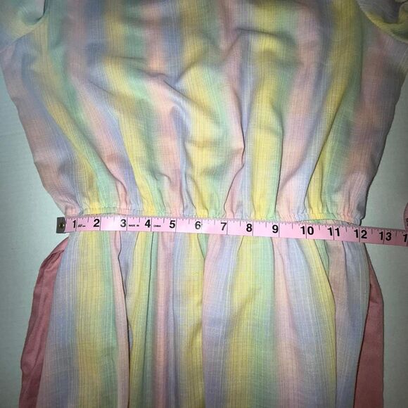 Vintage Stuart Alan Pastel Rainbow Striped Midi Dress - Picture 7 of 8